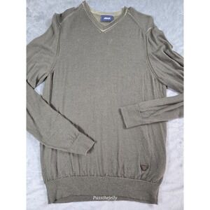 Armani Jeans Mens V-Neck Jumper Sweater Large‎ Green Wool Viscose Pullover